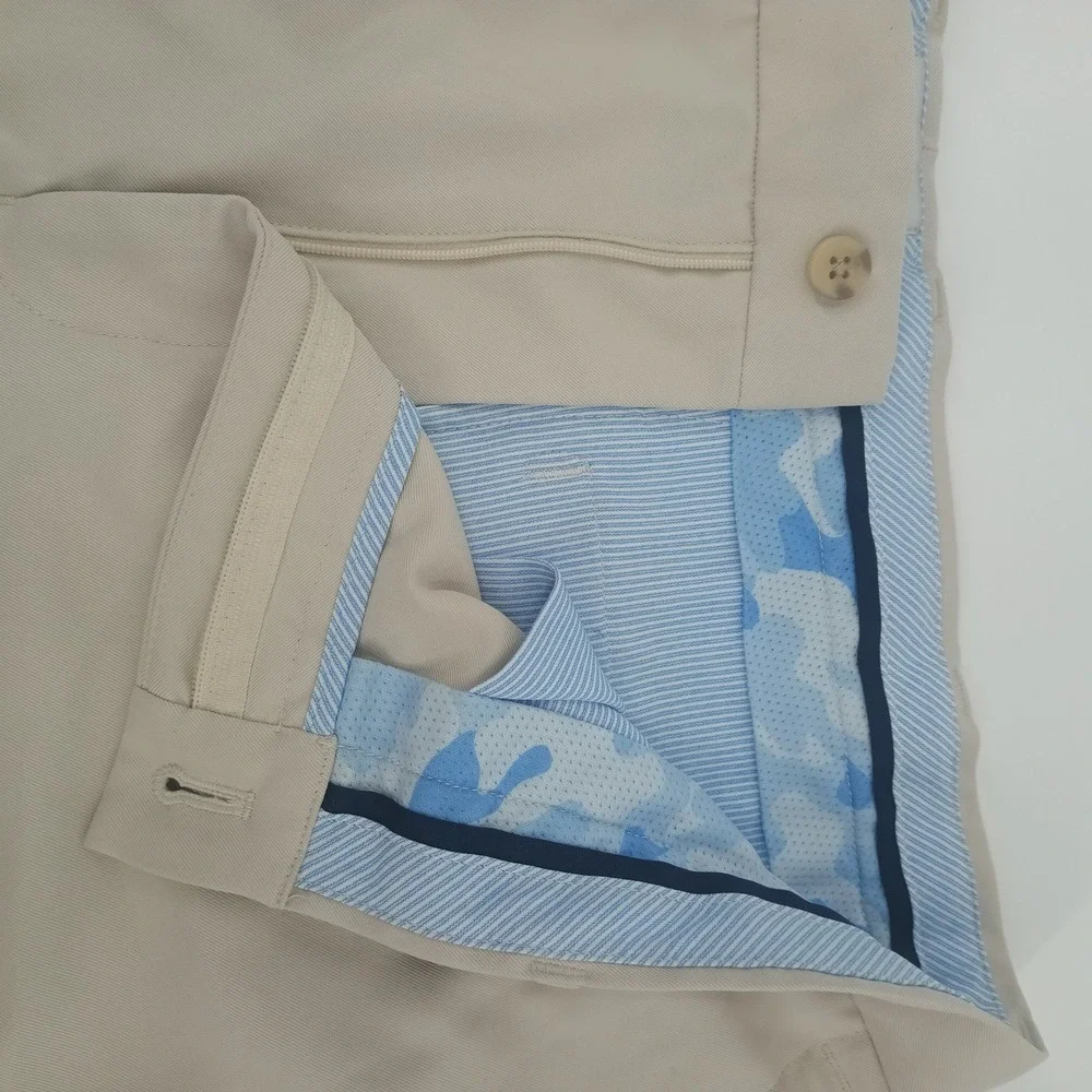 Peter Millar Crown Sport Mens Stone Beige Performance Golf Shorts 38 ME0EB82